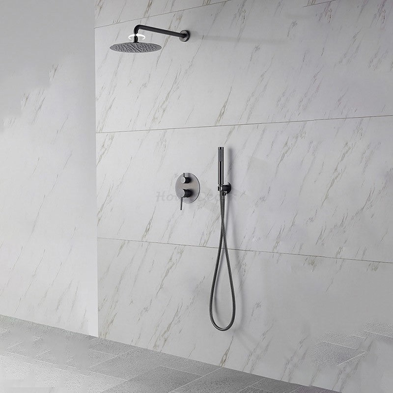 Concealed Rainfall Shower Mixer Tap Set Wall Dual Head Modern Bathroom Bath Unit