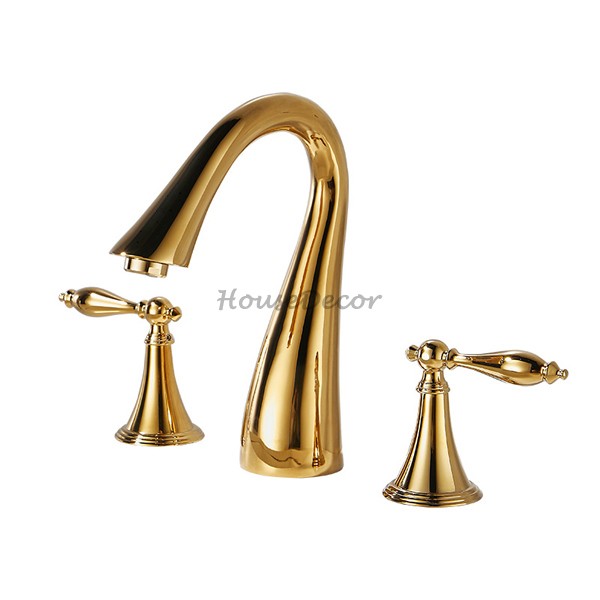 Gold Brass bathroom basin mixer tap dual handle control additional view