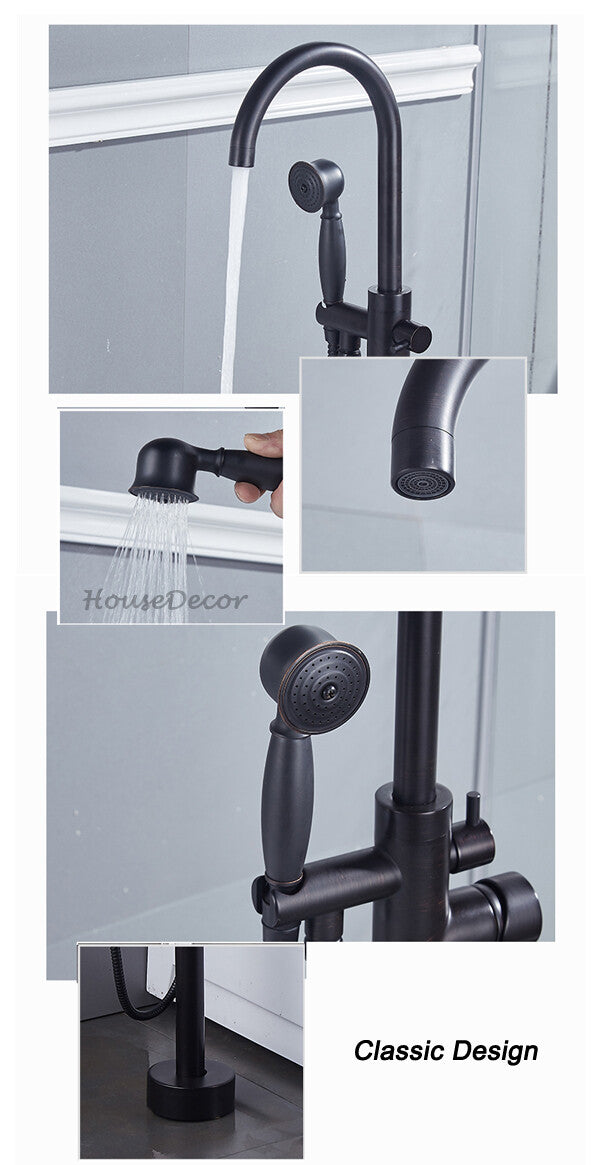 Black bath shower mixer tap floor mounted design detail view