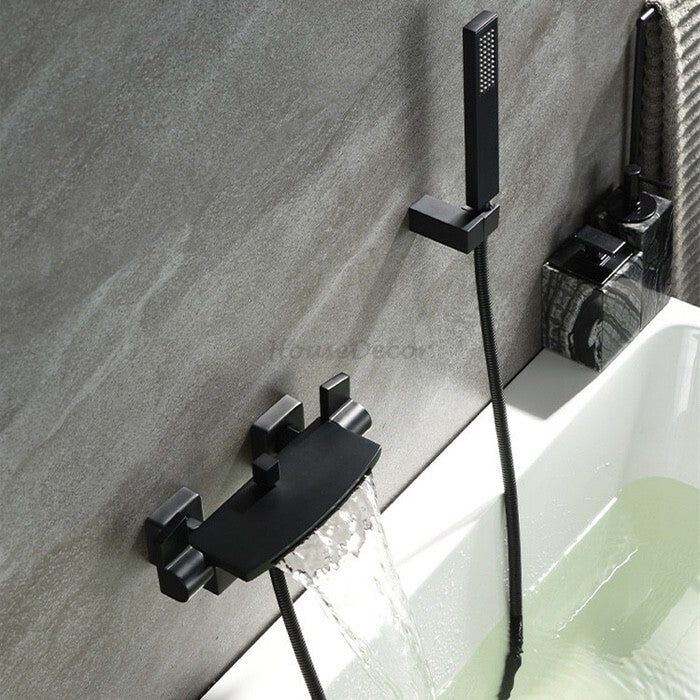 Modern bath shower mixer tap waterfall spout detail view