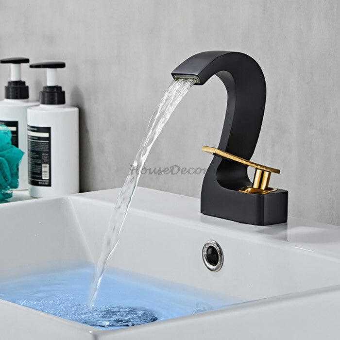 Modern bath shower mixer tap waterfall spout detail view