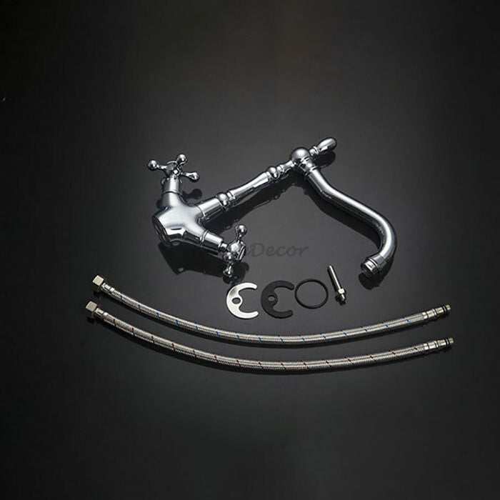 Modern kitchen sink mixer tap dual handle control detail view