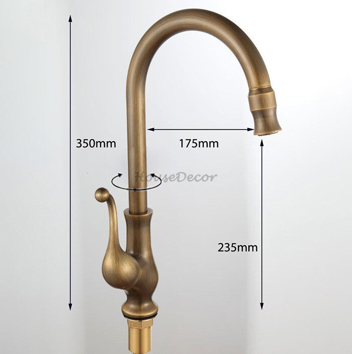 Antique Brass kitchen sink mixer tap swivel spout detail view