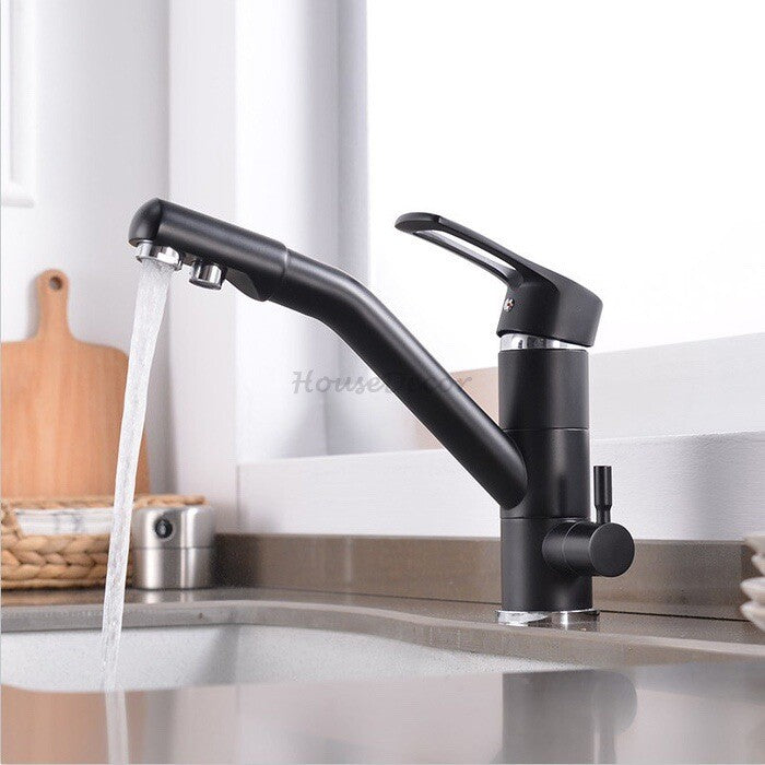 Black kitchen sink mixer tap swivel spout detail view