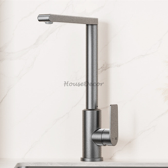 Modern kitchen sink mixer tap swivel spout detail view