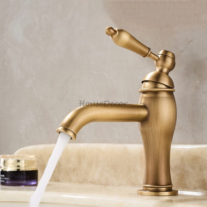 Antique Brass bath shower mixer tap single lever control detail view