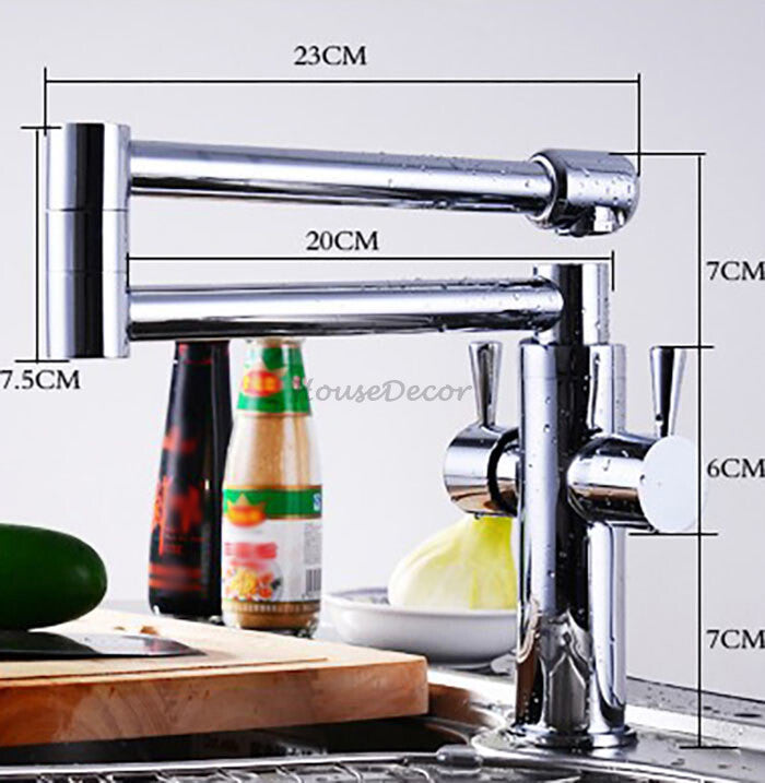 Chrome kitchen sink mixer tap swivel spout detail view