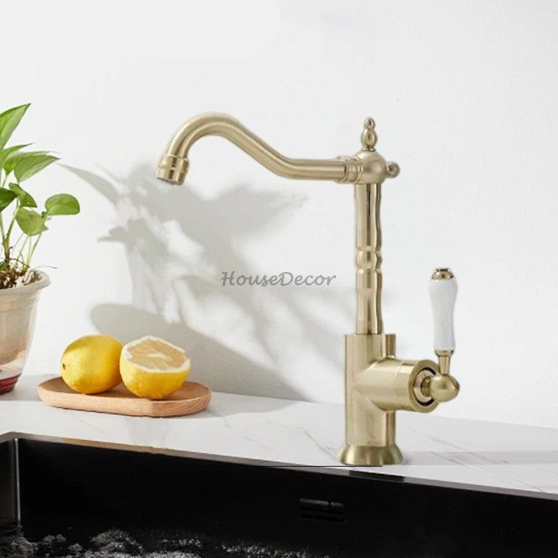 Antique Brass kitchen sink mixer tap swivel spout additional view