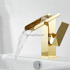 Gold bathroom basin mixer tap waterfall spout additional view