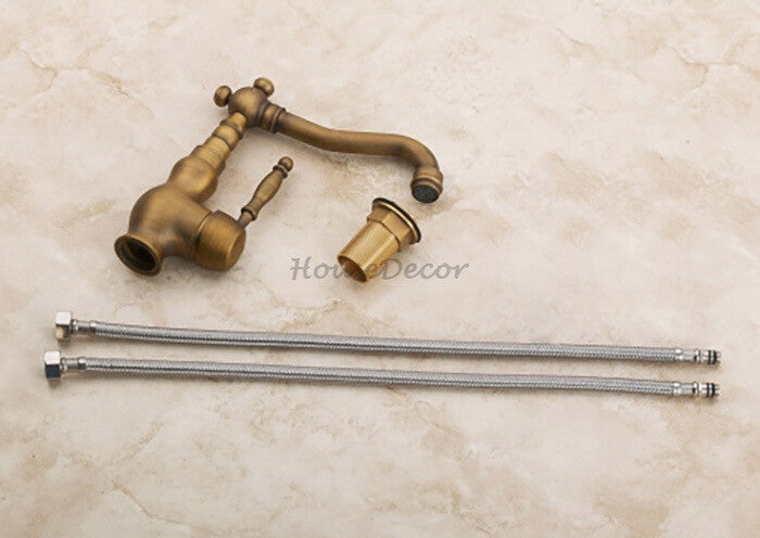 Antique Brass kitchen sink mixer tap swivel spout detail view