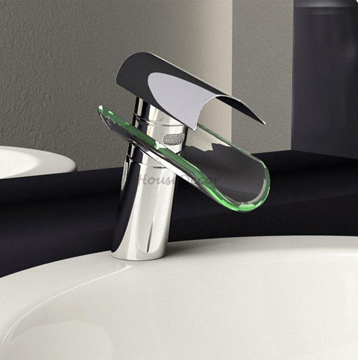 Chrome bath shower mixer tap waterfall spout main view