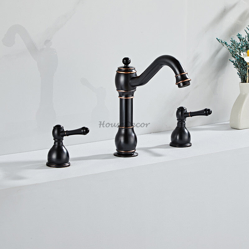 Brass bathroom basin mixer tap dual handle control additional view