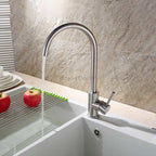 Modern Stainless Steel kitchen sink mixer tap swivel spout detail view