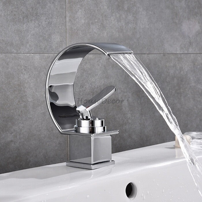 Modern bath shower mixer tap waterfall spout detail view