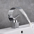 Modern bath shower mixer tap waterfall spout detail view