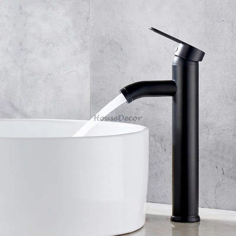 Matte Black bathroom basin mixer tap waterfall spout detail view