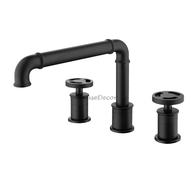 Modern Brass bath shower mixer tap dual handle control detail view