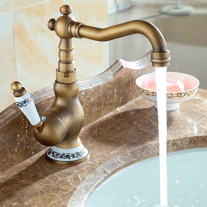 Antique Brass bath shower mixer tap swivel spout main view