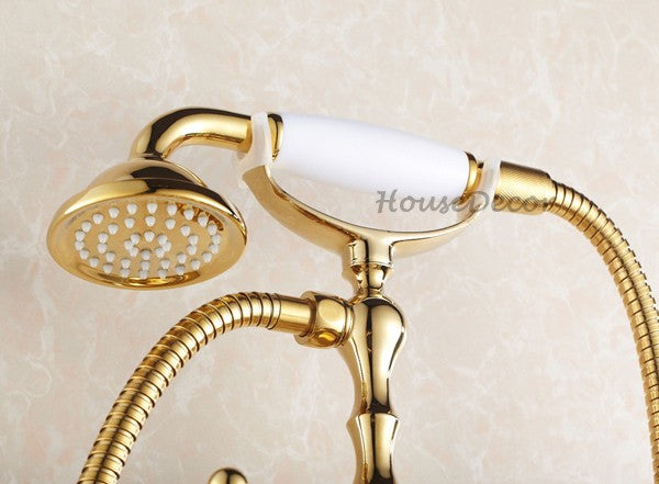 Gold Brass bath shower mixer tap wall mounted design detail view