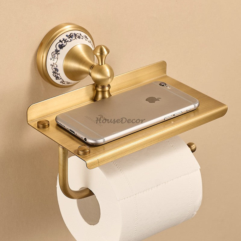 Antique Brass toilet paper holder wall mounted design detail view