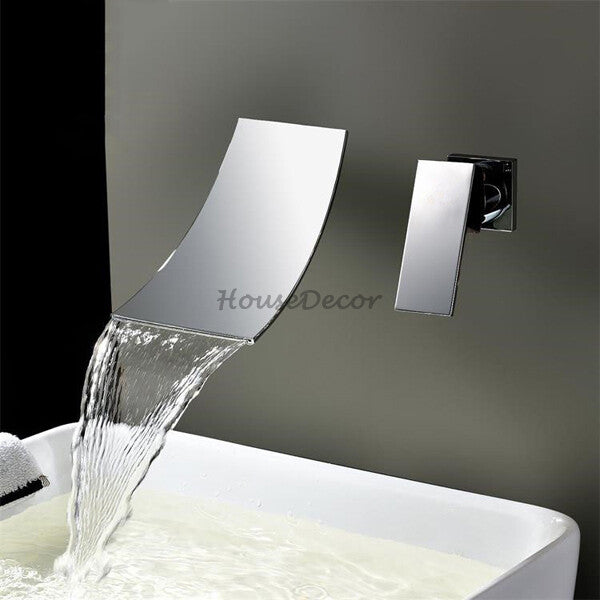 Modern Brass bath shower mixer tap waterfall spout detail view