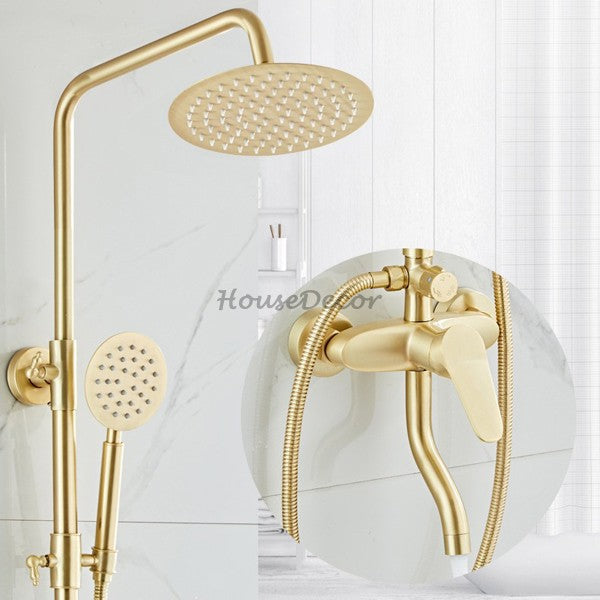 Brushed Gold bath shower mixer tap handheld shower set detail view