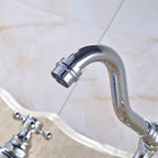 Modern bath shower mixer tap dual handle control detail view