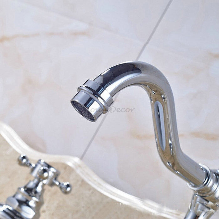 Modern bath shower mixer tap dual handle control detail view