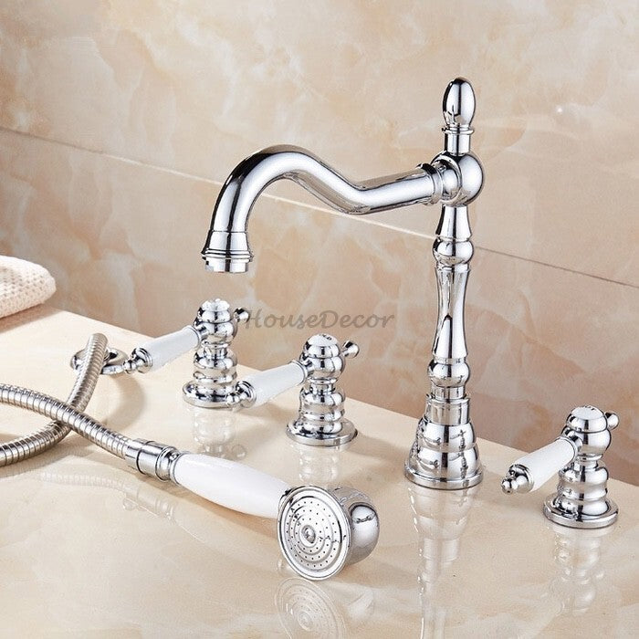Chrome bath shower mixer tap deck mounted design detail view