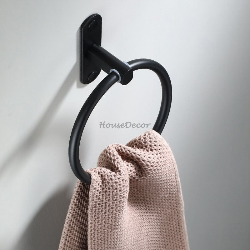 Matte Black towel ring wall mounted design detail view