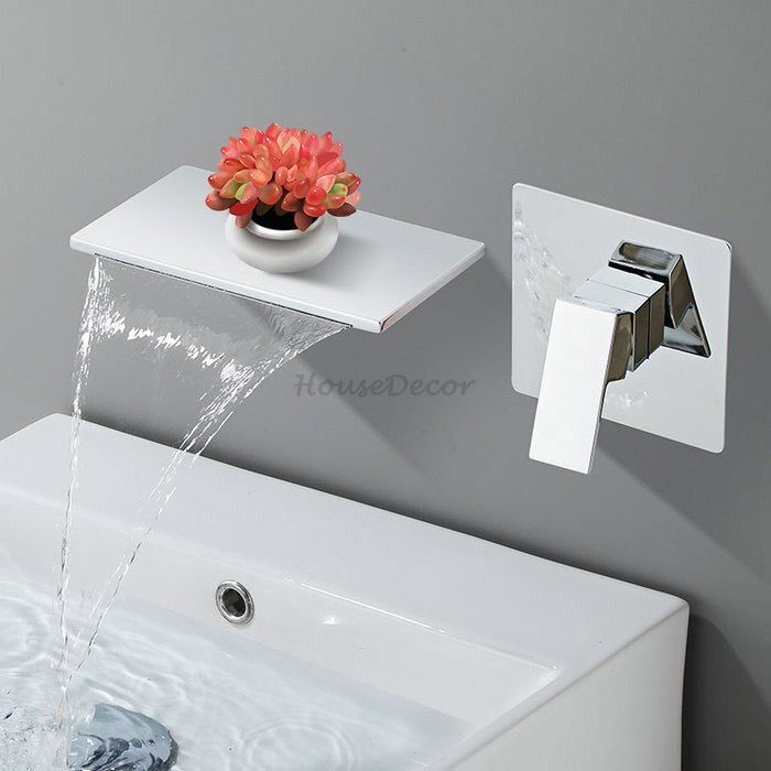 Modern bath shower mixer tap waterfall spout detail view
