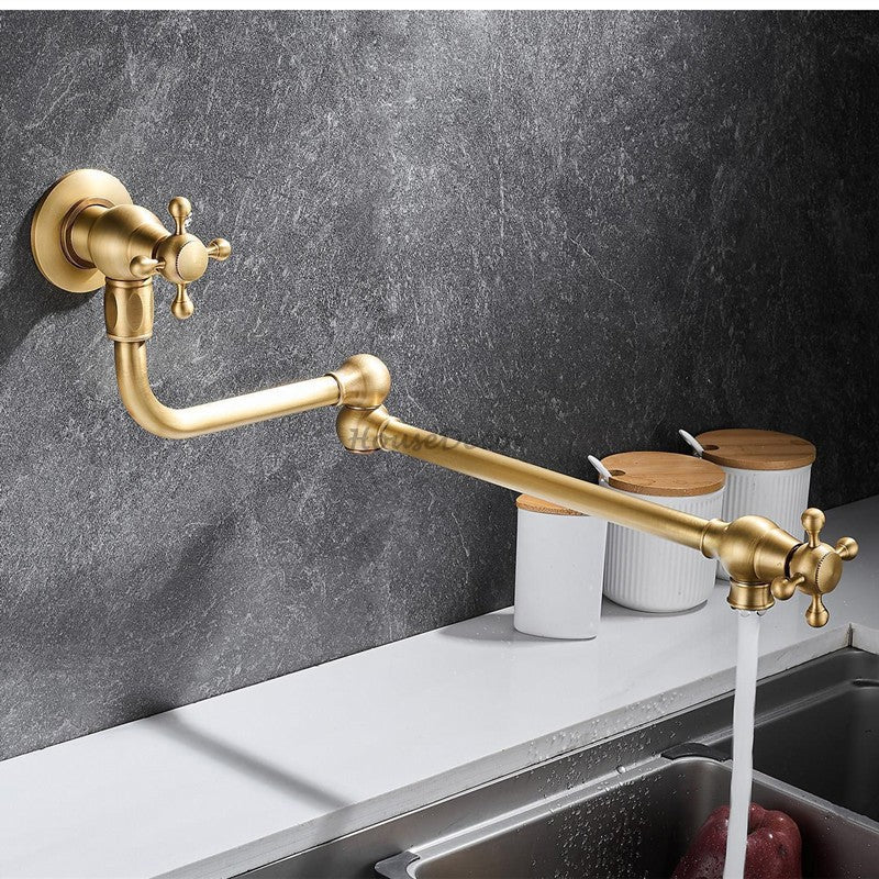 Antique Brass kitchen sink mixer tap folding spout detail view