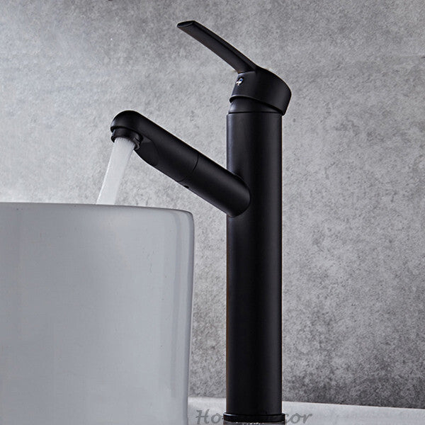 Matte Black bath shower mixer tap pull out spray detail view