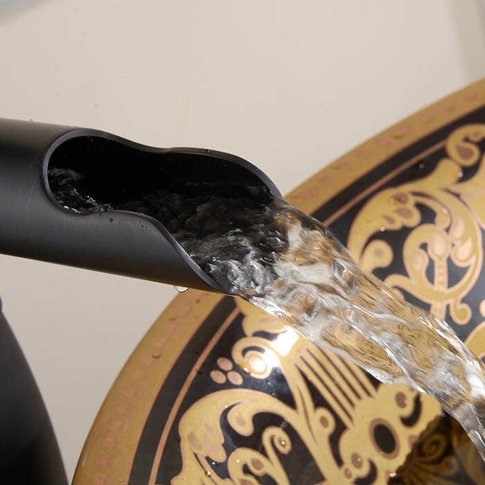 Black bath shower mixer tap deck mounted design detail view