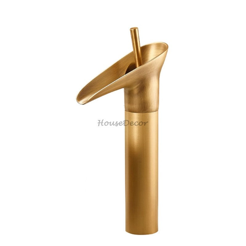 Antique Brass bath shower mixer tap waterfall spout detail view