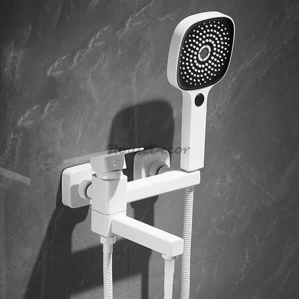White bath shower mixer tap swivel spout additional view