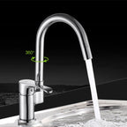 Modern kitchen sink mixer tap swivel spout detail view