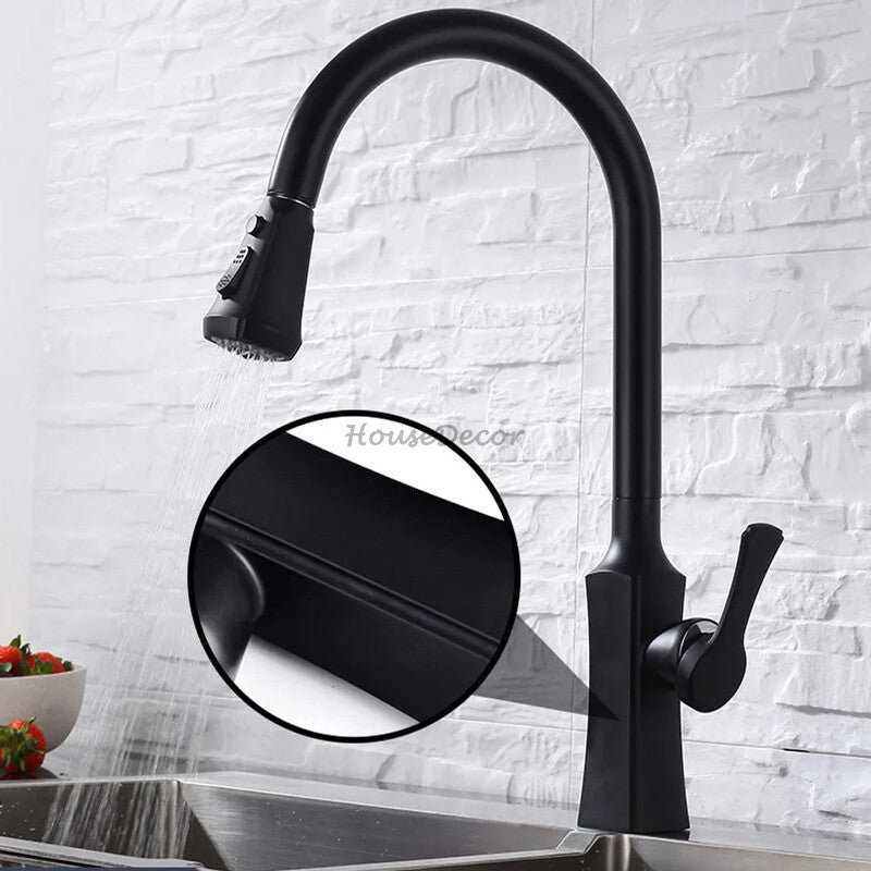 Modern kitchen sink mixer tap pull out spray detail view