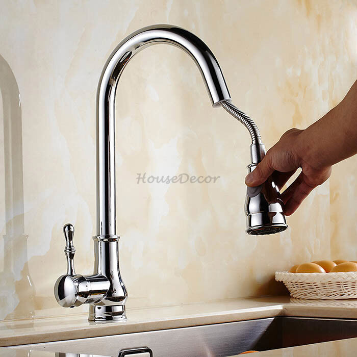 Modern bath shower mixer tap pull out spray detail view