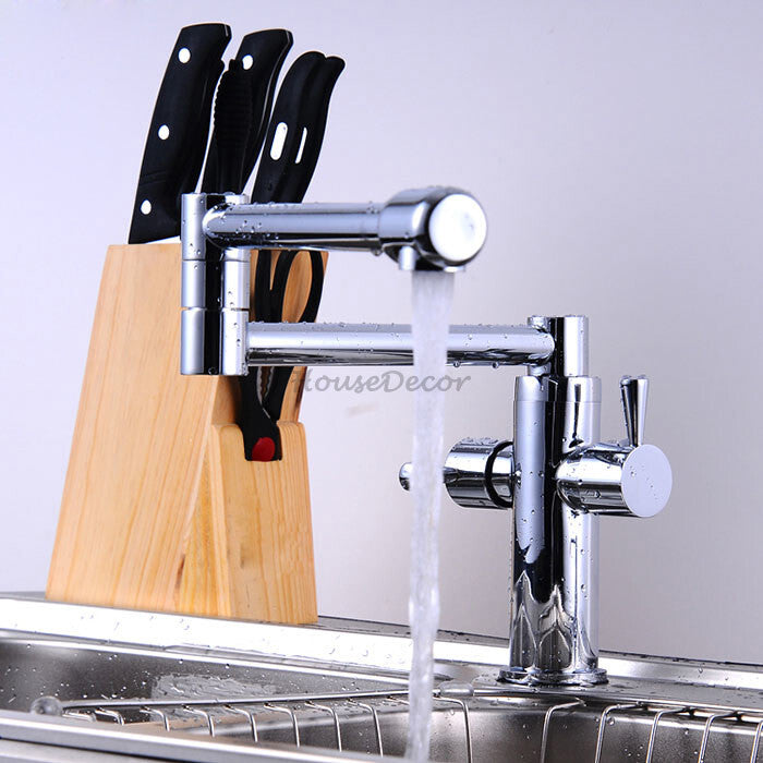 Chrome kitchen sink mixer tap swivel spout main view