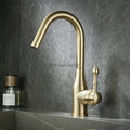 Brushed Gold Brass kitchen sink mixer tap swivel spout detail view