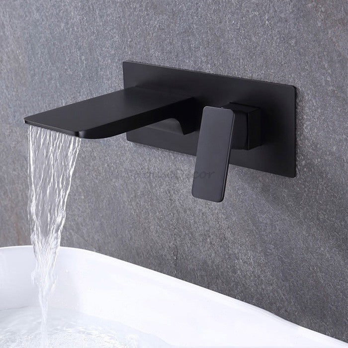 Matte Black bathroom basin mixer tap waterfall spout additional view