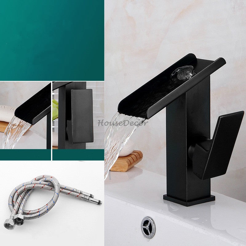 Gold bathroom basin mixer tap waterfall spout additional view