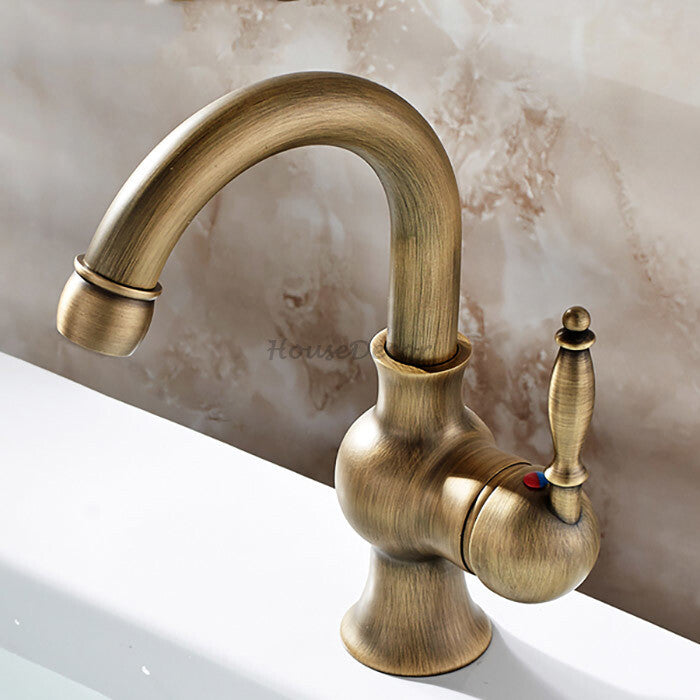 Antique Brass bath shower mixer tap swivel spout detail view