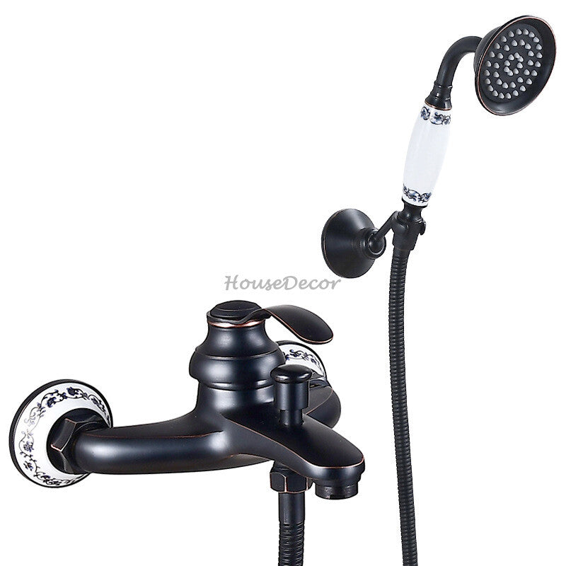 Bronze bath shower mixer tap wall mounted design detail view