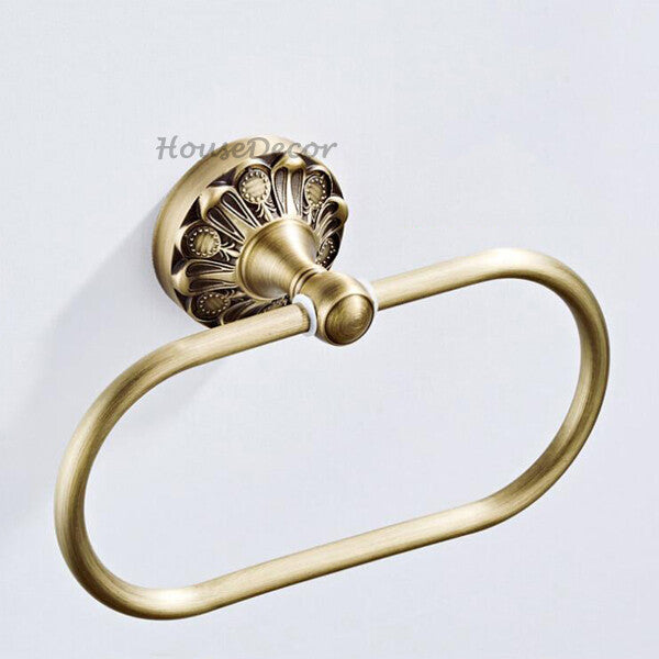 Antique Brass towel ring wall mounted design detail view