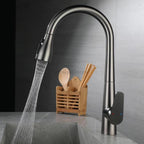 Modern kitchen sink mixer tap pull out spray detail view