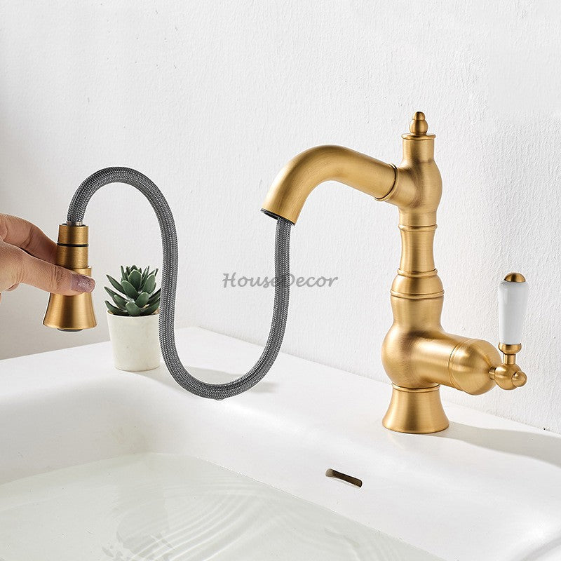 Modern bath shower mixer tap pull out spray detail view