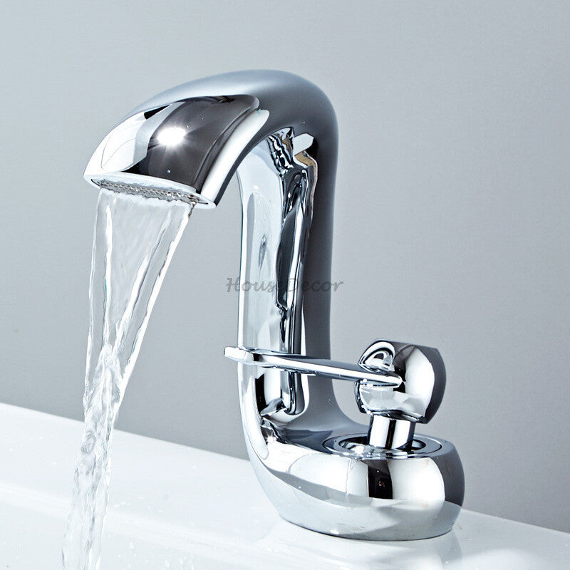 Brass bath shower mixer tap waterfall spout detail view
