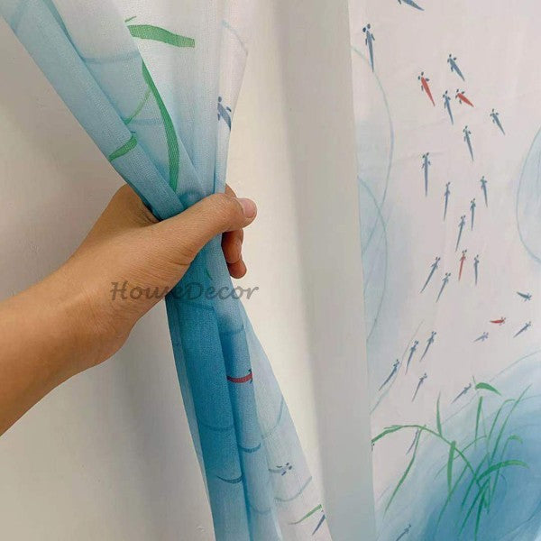 Blue Fabric doorway curtain room divider design additional view